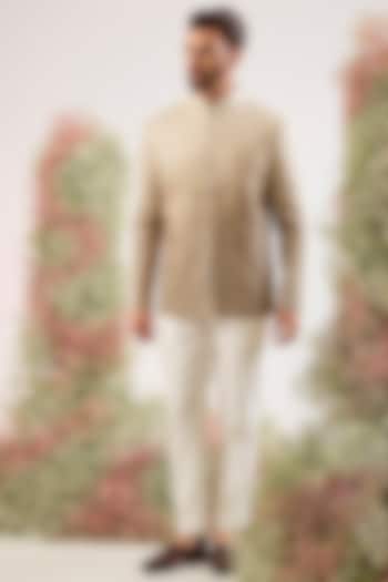 Grey-Green Chanderi Zari Work Ombre Wedding Bandhgala by Kasbah Clothing at Pernia's Pop Up Shop