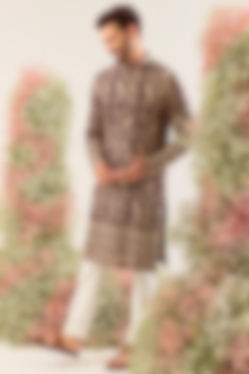 Wine Georgette Floral Embroidered Kurta by Kasbah Clothing at Pernia's Pop Up Shop