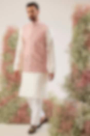 Peach Georgette Patch Work Nehru Jacket by Kasbah Clothing at Pernia's Pop Up Shop