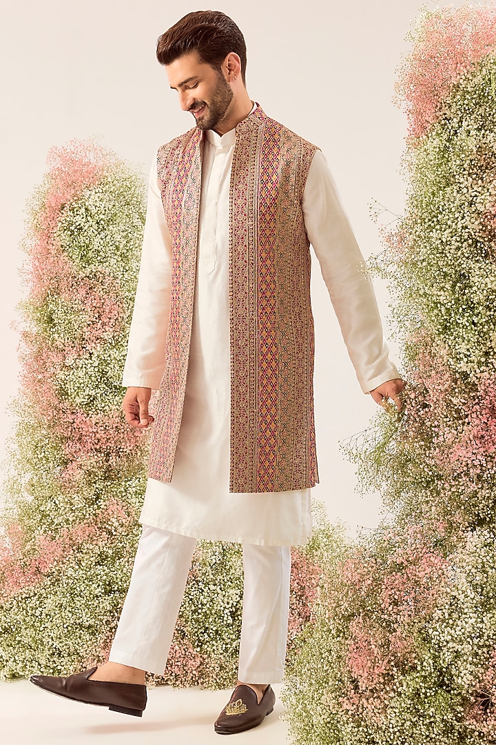 Multi-Colored Georgette Zari Work Long Jacket by Kasbah Clothing at Pernia's Pop Up Shop