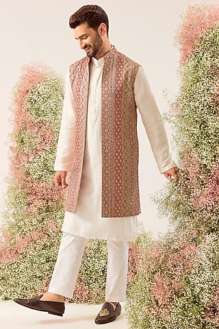 Multi-Colored Georgette Zari Work Long Jacket by Kasbah Clothing