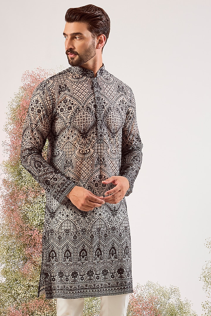 Black Organza Chikankari Embroidered Kurta by Kasbah Clothing at Pernia's Pop Up Shop