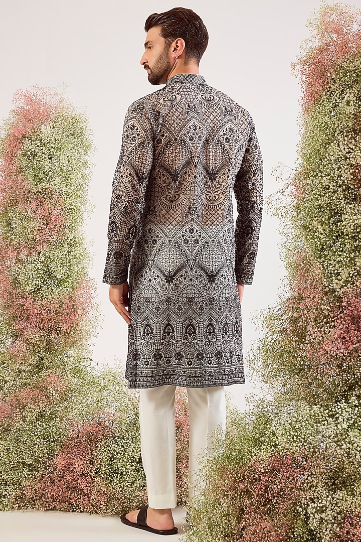 Black Organza Chikankari Embroidered Kurta by Kasbah Clothing at Pernia's Pop Up Shop