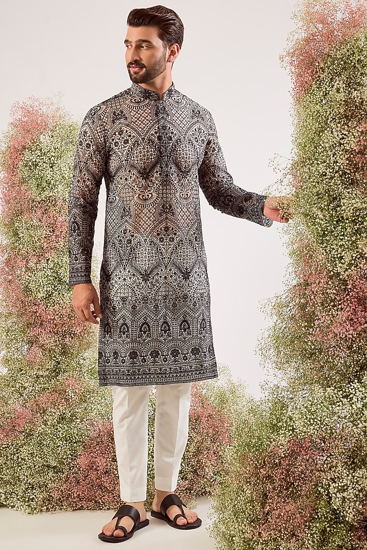Black Organza Chikankari Embroidered Kurta by Kasbah Clothing at Pernia's Pop Up Shop