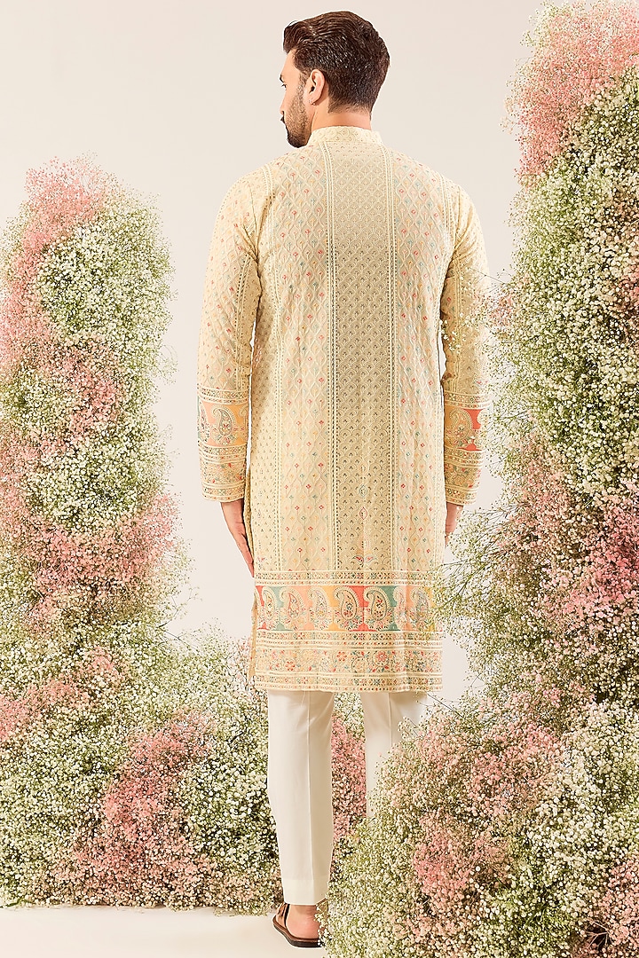 Cream Georgette Chikankari Embroidered Kurta by Kasbah Clothing at Pernia's Pop Up Shop