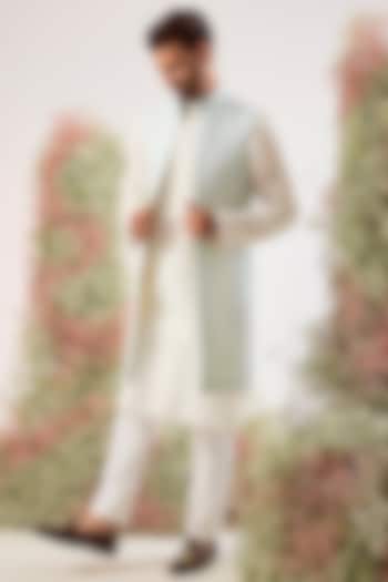 Sky Blue Georgette Sequin Work Long Jacket by Kasbah Clothing at Pernia's Pop Up Shop