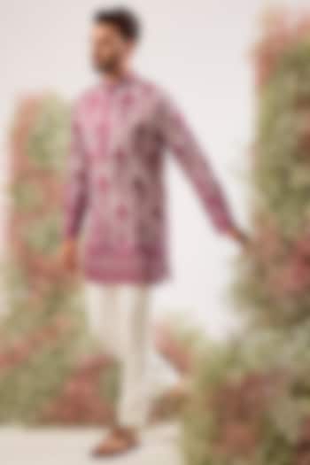 Magenta Organza Chikankari Embroidered Kurta by Kasbah Clothing at Pernia's Pop Up Shop