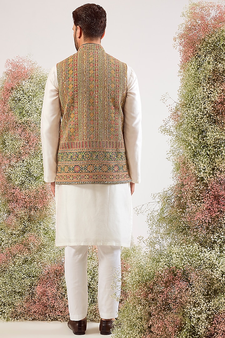 Multi-Colored Silk Zari & Sequin Work Nehru Jacket by Kasbah Clothing at Pernia's Pop Up Shop