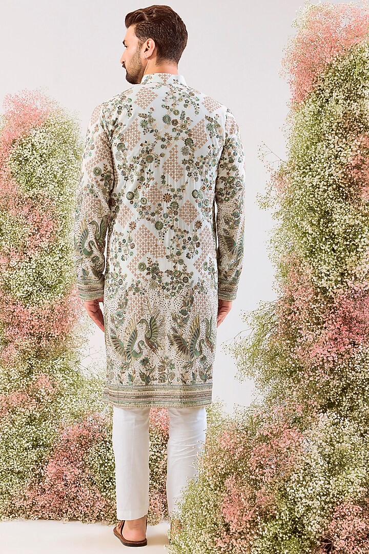 White Georgette Sequin & Floral Embroidered Kurta by Kasbah Clothing at Pernia's Pop Up Shop