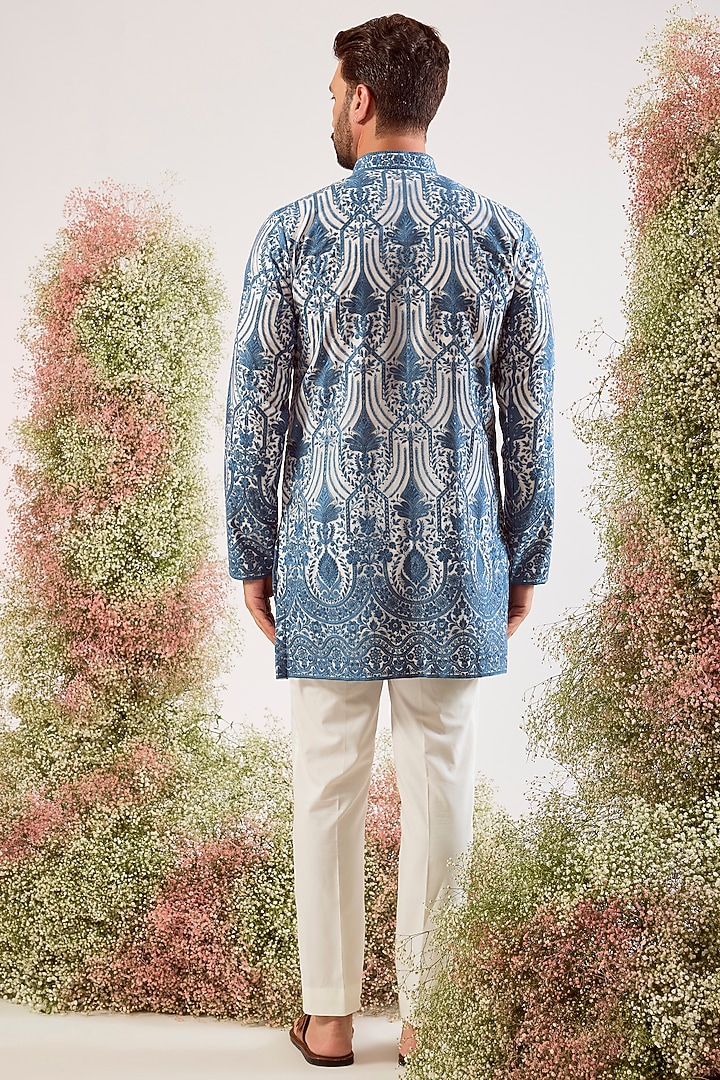 Blue Organza Chikankari Embroidered Kurta by Kasbah Clothing at Pernia's Pop Up Shop