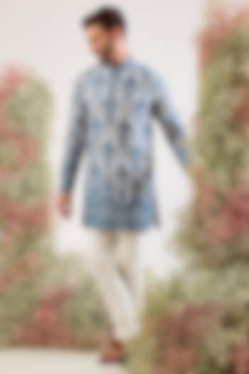 Blue Organza Chikankari Embroidered Kurta by Kasbah Clothing at Pernia's Pop Up Shop