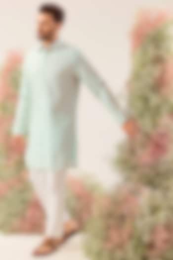 Aqua Silk Thread & Sequin Embroidered Kurta by Kasbah Clothing at Pernia's Pop Up Shop