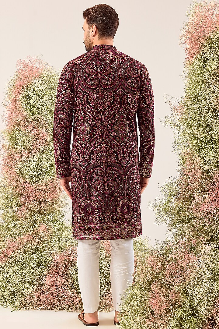 Black Georgette Chikankari Embroidered Kashmiri Kurta by Kasbah Clothing at Pernia's Pop Up Shop