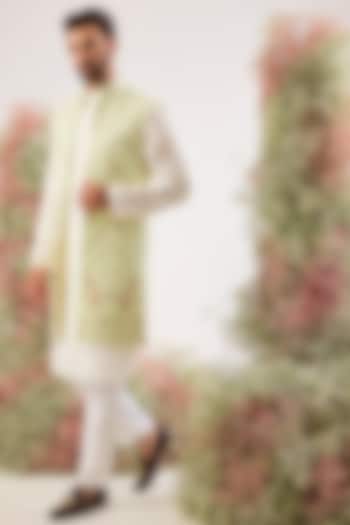 Green Georgette Patchwork Long Jacket by Kasbah Clothing at Pernia's Pop Up Shop