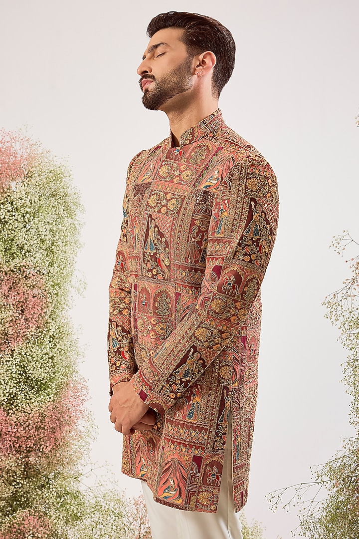 Mauve Georgette Zari Work Wedding Sherwani by Kasbah Clothing at Pernia's Pop Up Shop