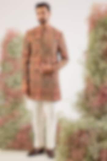 Mauve Georgette Zari Work Wedding Sherwani by Kasbah Clothing at Pernia's Pop Up Shop