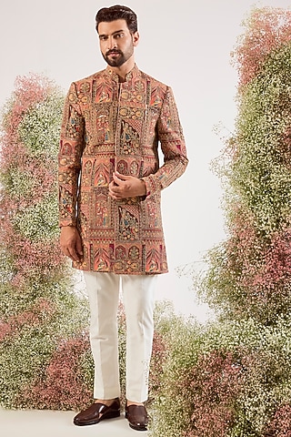 Mauve Georgette Zari Work Sherwani by Kasbah Clothing