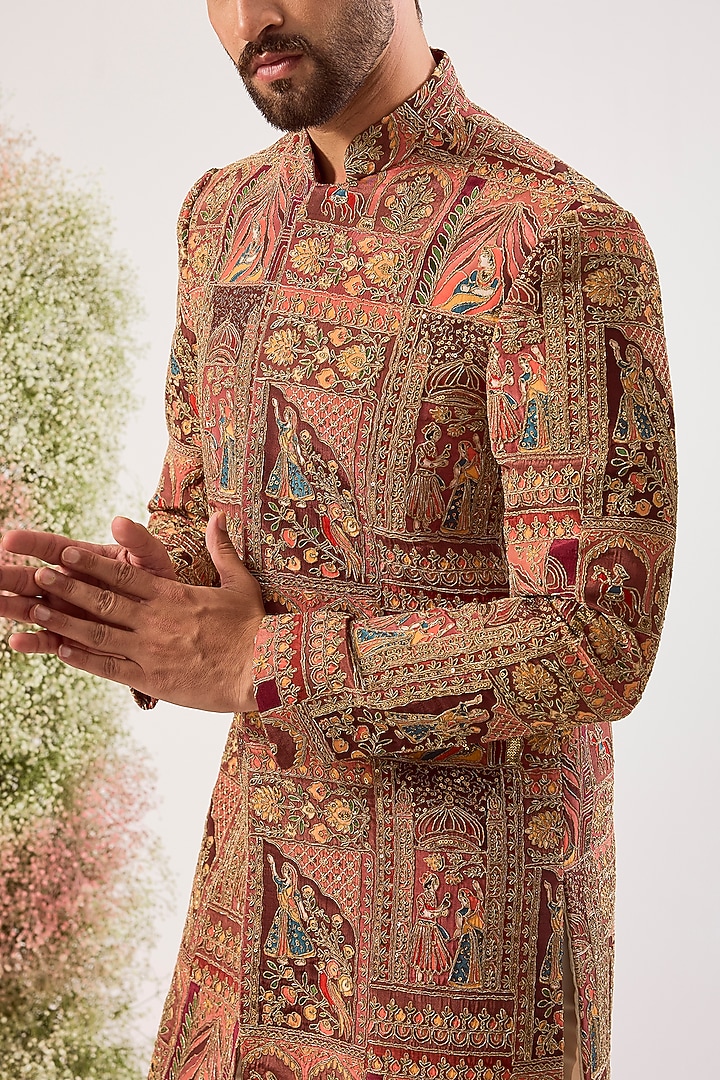 Mauve Georgette Zari Work Wedding Sherwani by Kasbah Clothing at Pernia's Pop Up Shop