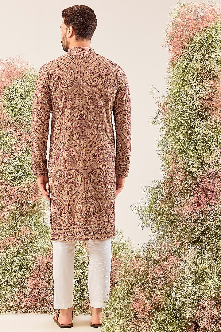 Beige Georgette Kashmiri Embroidered Kurta by Kasbah Clothing at Pernia's Pop Up Shop