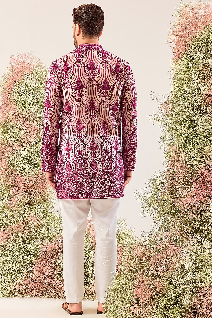 Magenta Organza Sequins Embroidered Kurta by Kasbah Clothing at Pernia's Pop Up Shop