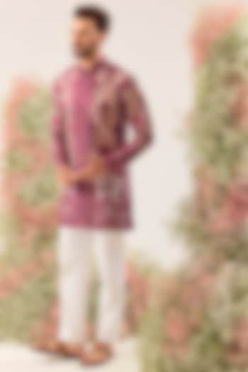 Magenta Organza Sequins Embroidered Kurta by Kasbah Clothing at Pernia's Pop Up Shop