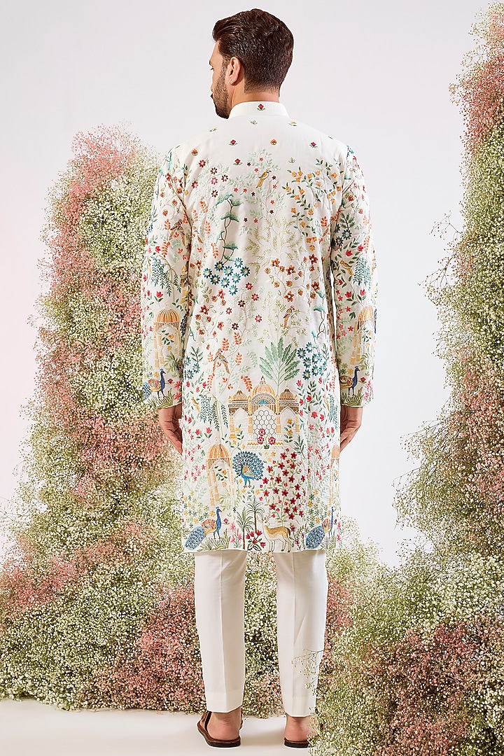 White Silk Sequins Embroidered Kurta by Kasbah Clothing at Pernia's Pop Up Shop