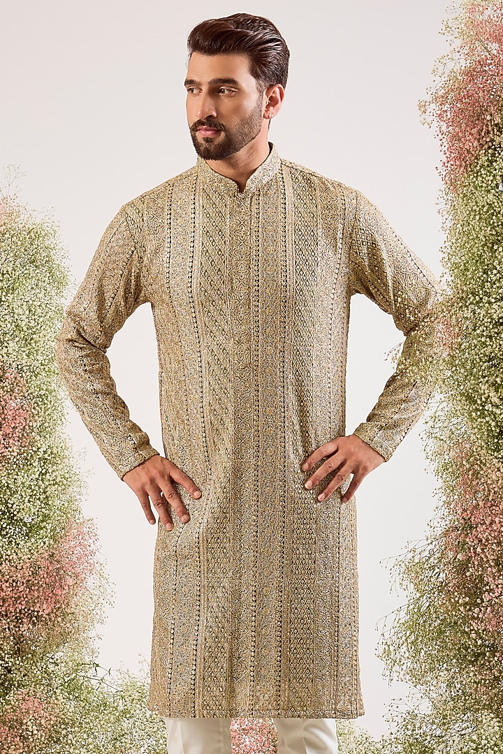 Green Georgette Zari Work Kurta by Kasbah Clothing at Pernia's Pop Up Shop