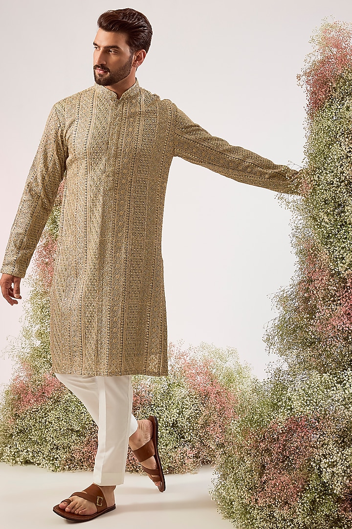 Green Georgette Zari Work Kurta by Kasbah Clothing at Pernia's Pop Up Shop