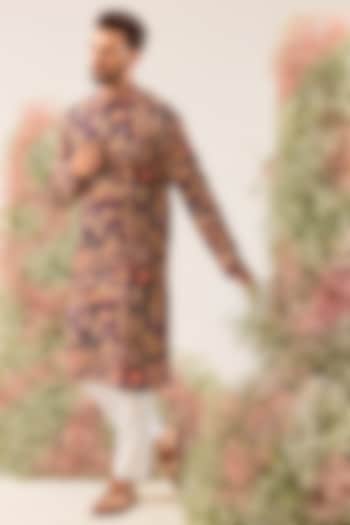 Purple Crepe Floral Embroidered Kurta by Kasbah Clothing at Pernia's Pop Up Shop