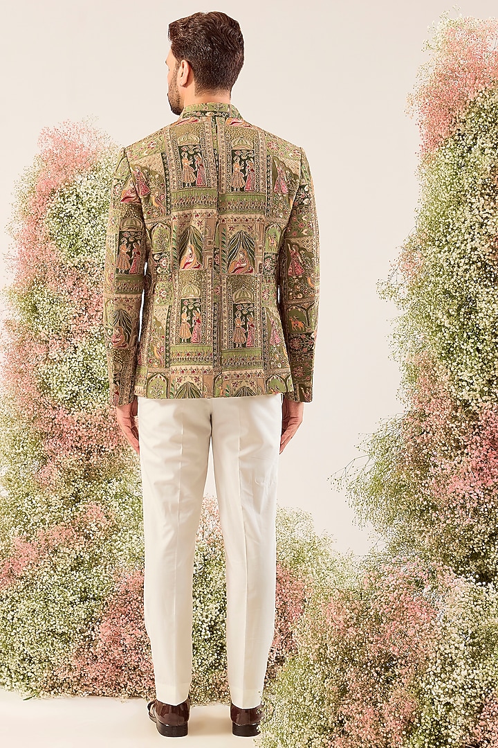 Green Georgette Embroidered Wedding Bandhgala Jacket by Kasbah Clothing at Pernia's Pop Up Shop