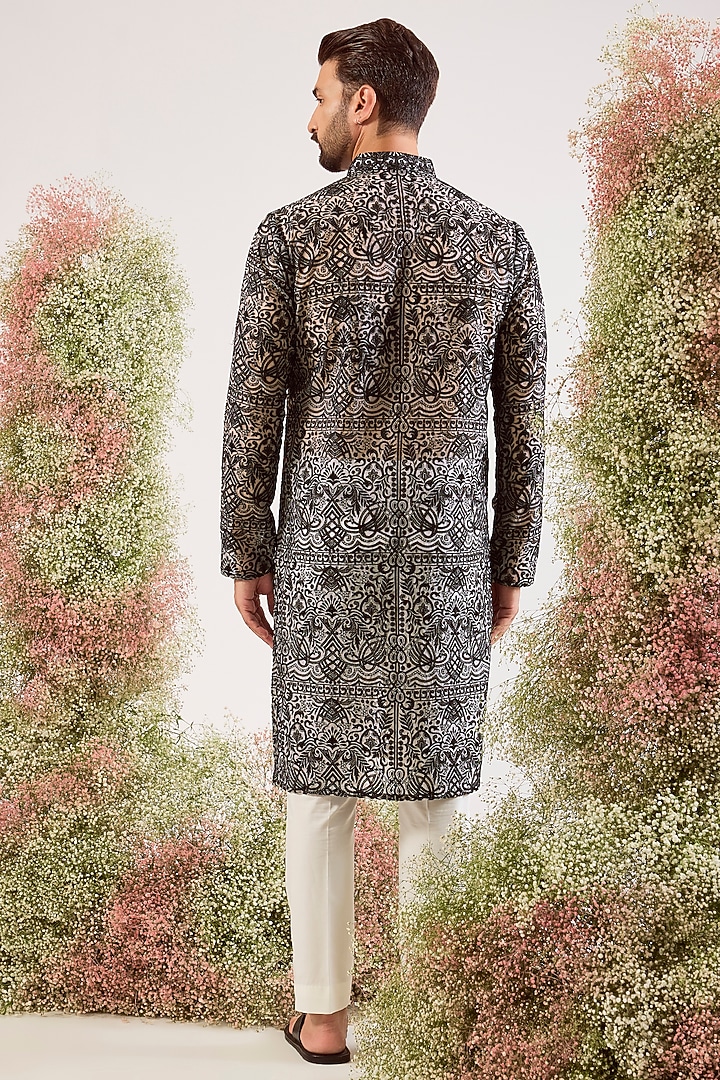 Black Organza Chikankari Embroidered Kurta by Kasbah Clothing at Pernia's Pop Up Shop
