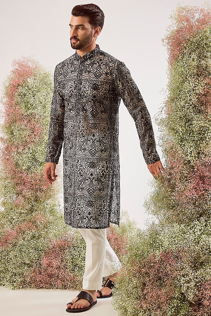 Black Organza Chikankari Embroidered Kurta by Kasbah Clothing at Pernia's Pop Up Shop