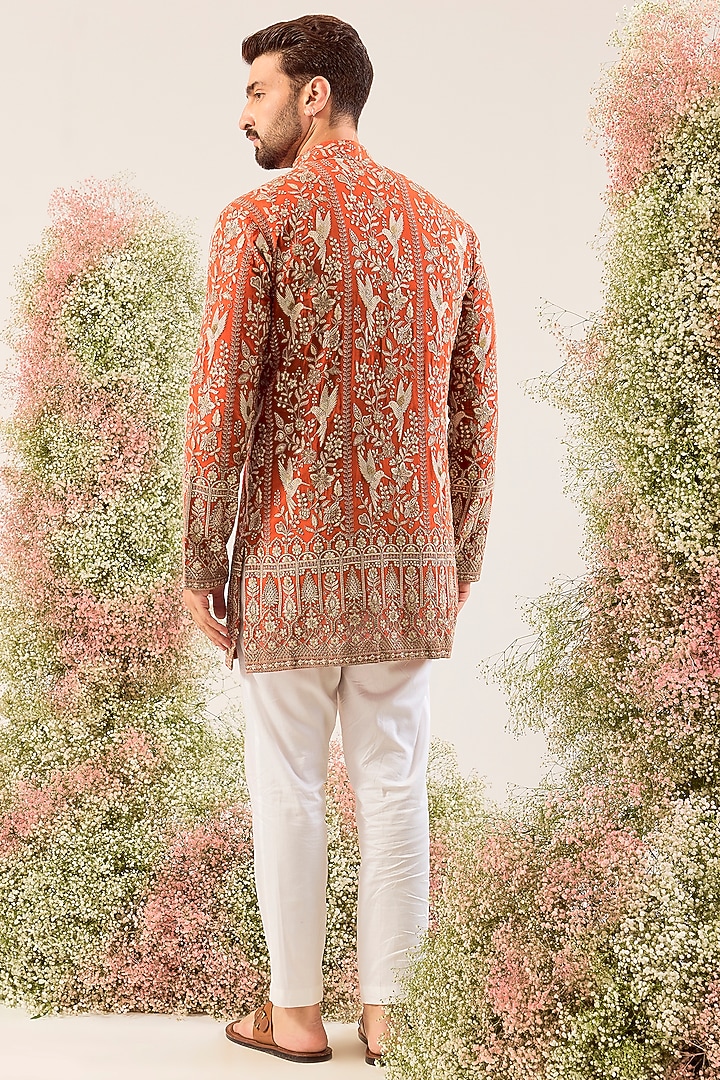 Orange Georgette Chikankari Embroidered Kurta by Kasbah Clothing at Pernia's Pop Up Shop