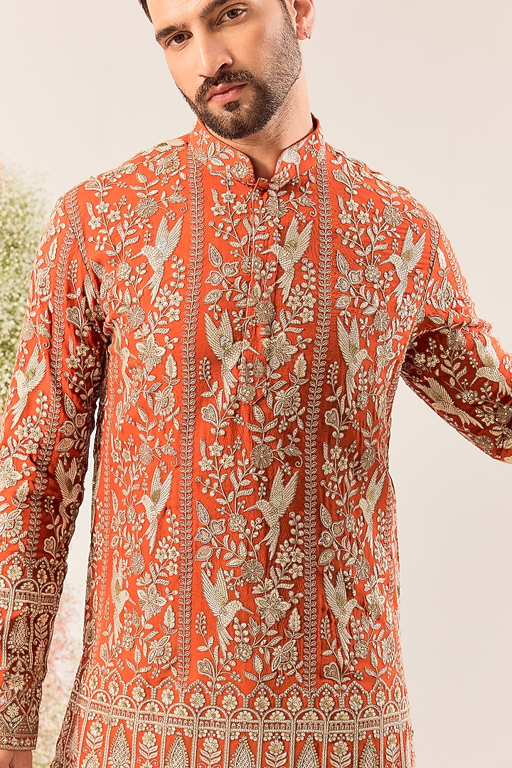 Orange Georgette Chikankari Embroidered Kurta by Kasbah Clothing at Pernia's Pop Up Shop