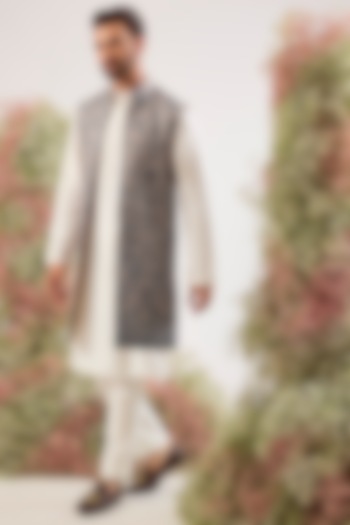 Beige Georgette Embroidered Long Indowestern Jacket by Kasbah Clothing at Pernia's Pop Up Shop