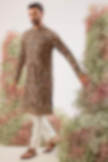 Black Georgette Kashmiri Embroidered Kurta by Kasbah Clothing at Pernia's Pop Up Shop