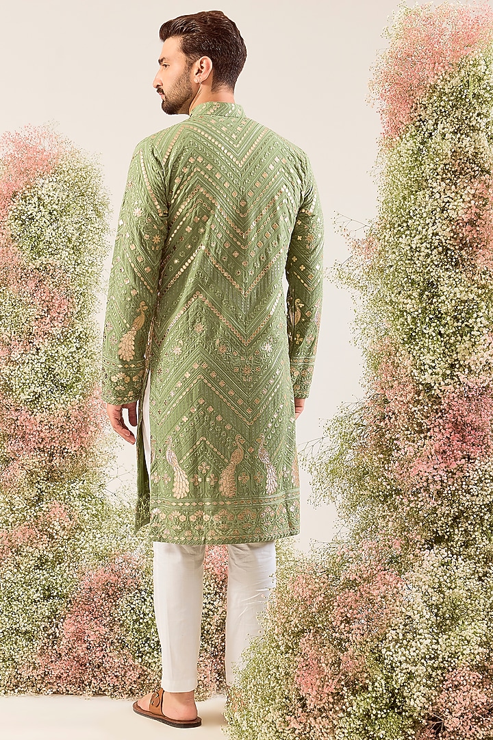 Green Georgette Embroidered Kurta by Kasbah Clothing at Pernia's Pop Up Shop