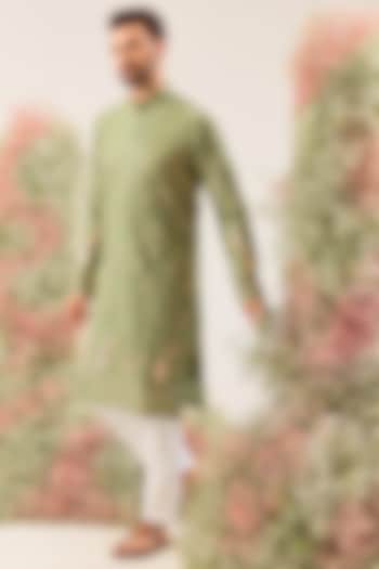 Green Georgette Embroidered Kurta by Kasbah Clothing at Pernia's Pop Up Shop