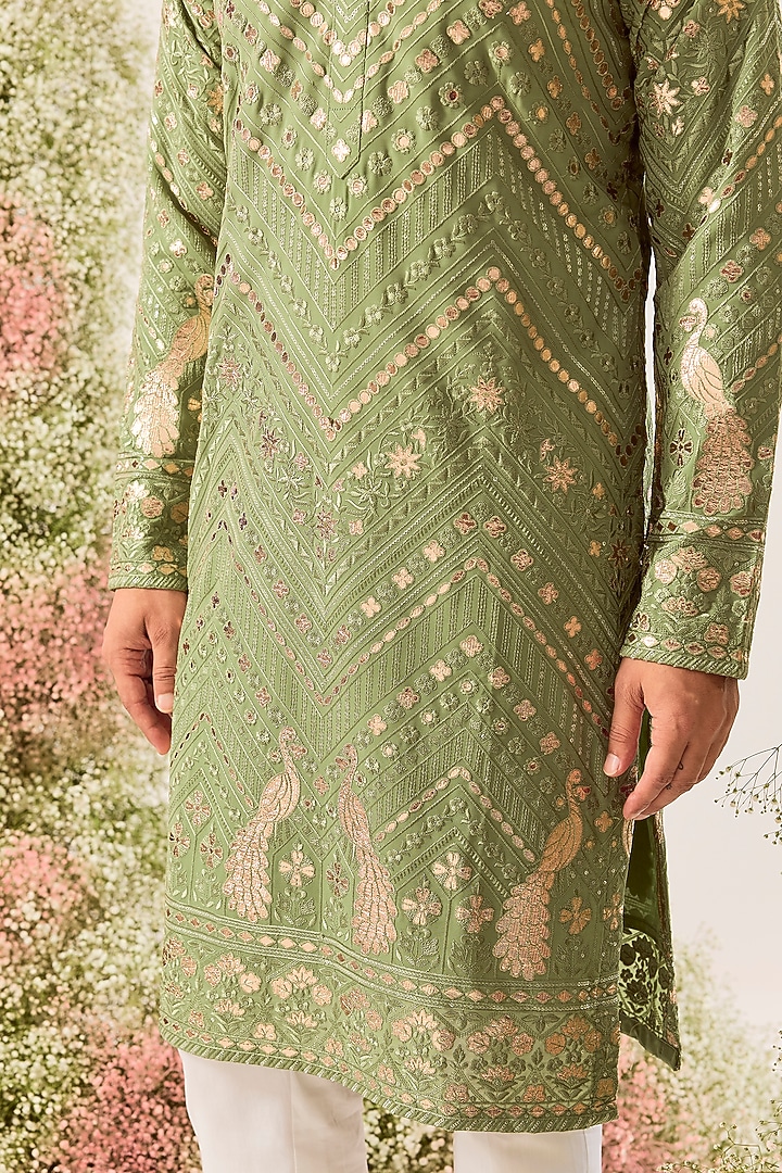 Green Georgette Embroidered Kurta by Kasbah Clothing at Pernia's Pop Up Shop