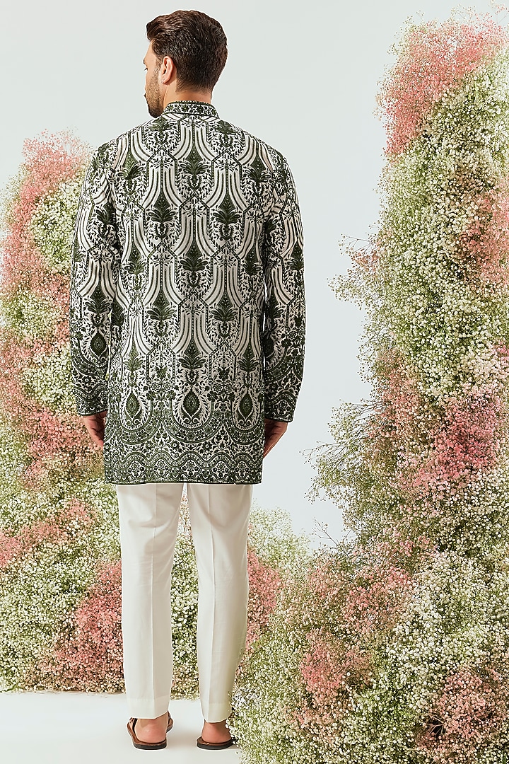 Green Organza Chikankari Embroidered Kurta by Kasbah Clothing at Pernia's Pop Up Shop
