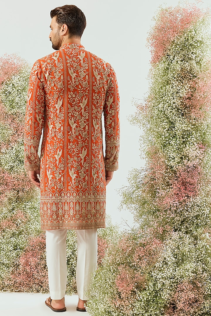 Orange Georgette Chikankari Embroidered Kurta by Kasbah Clothing at Pernia's Pop Up Shop