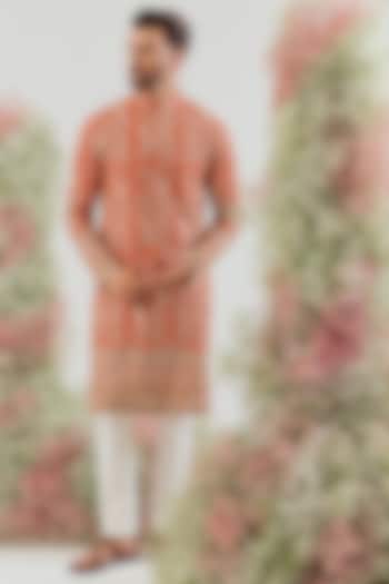 Orange Georgette Chikankari Embroidered Kurta by Kasbah Clothing at Pernia's Pop Up Shop