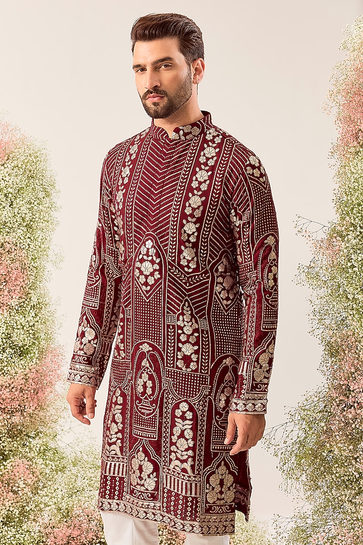 Maroon Georgette Sequins Work Kurta by Kasbah Clothing at Pernia's Pop Up Shop