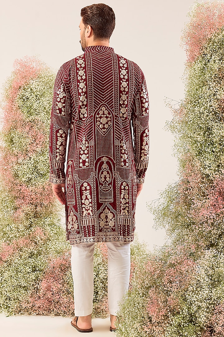 Maroon Georgette Sequins Work Kurta by Kasbah Clothing at Pernia's Pop Up Shop