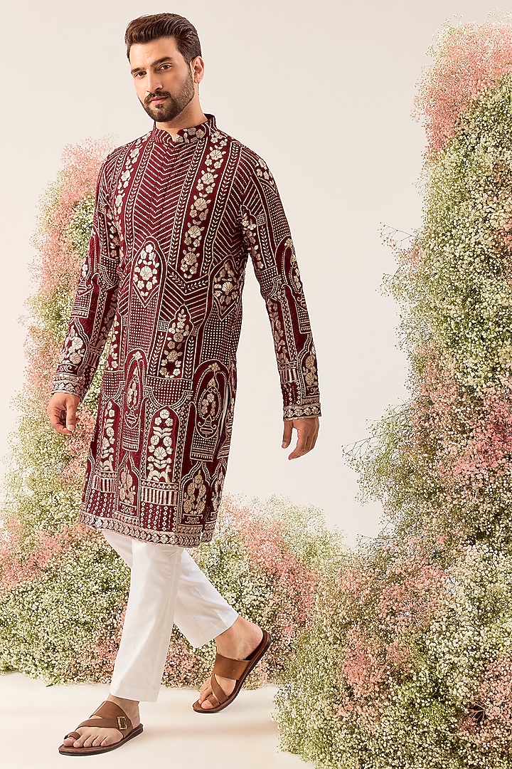 Maroon Georgette Sequins Work Kurta by Kasbah Clothing at Pernia's Pop Up Shop