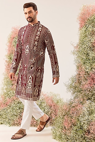 Maroon Georgette Sequins Work Kurta by Kasbah Clothing