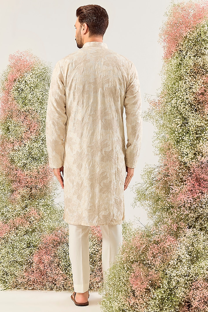 Cream Silk Chikankari Embroidered Kurta by Kasbah Clothing at Pernia's Pop Up Shop