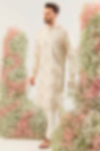 Cream Silk Chikankari Embroidered Kurta  by Kasbah Clothing at Pernia's Pop Up Shop