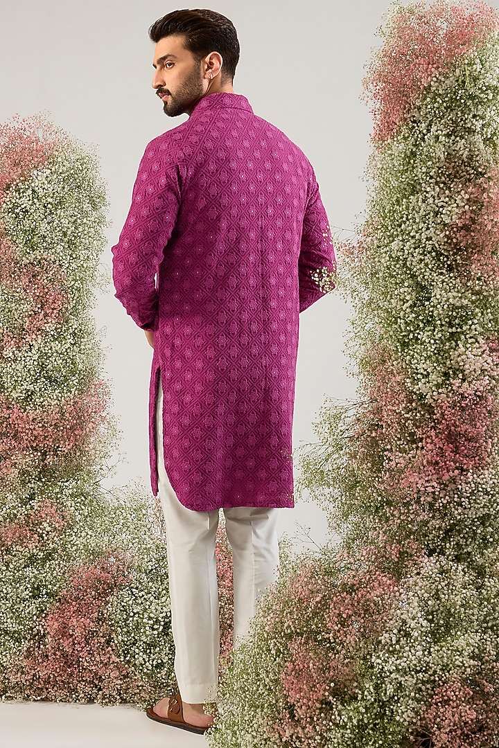Magenta Silk Sequins Work Kurta by Kasbah Clothing at Pernia's Pop Up Shop