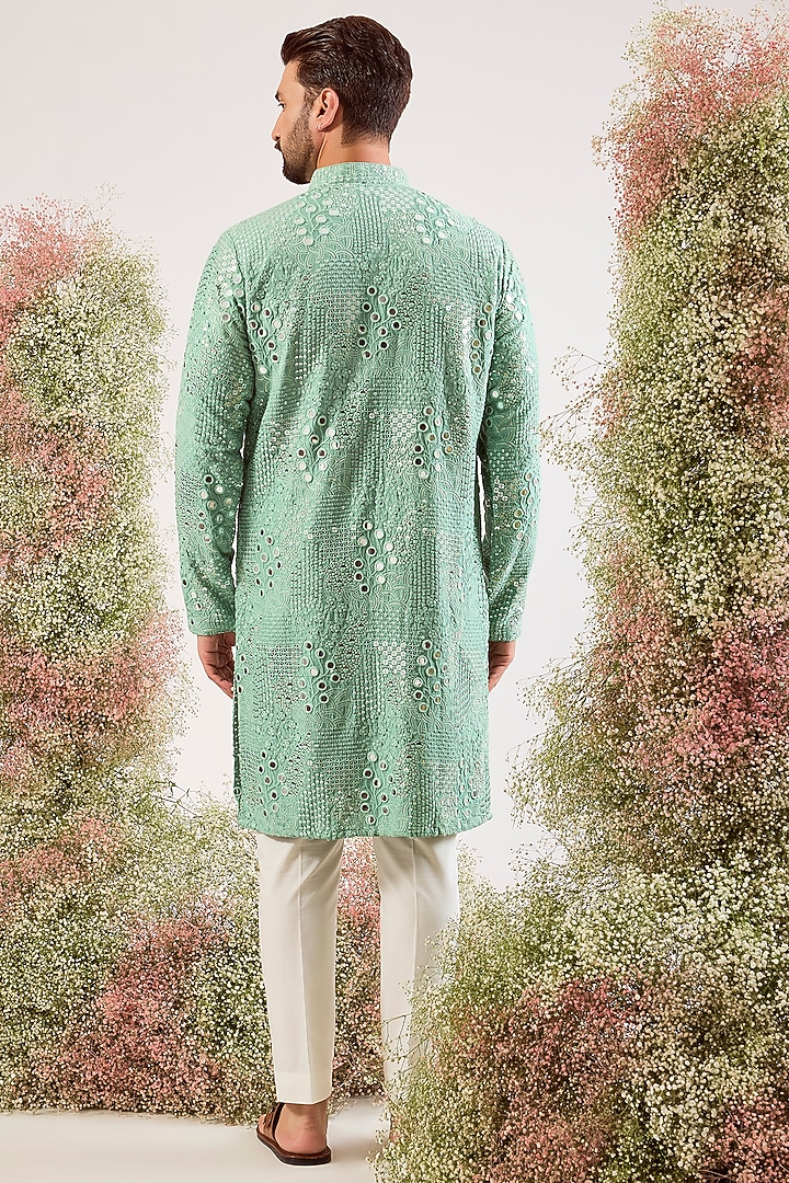 Green Silk Sequins Work Kurta by Kasbah Clothing at Pernia's Pop Up Shop